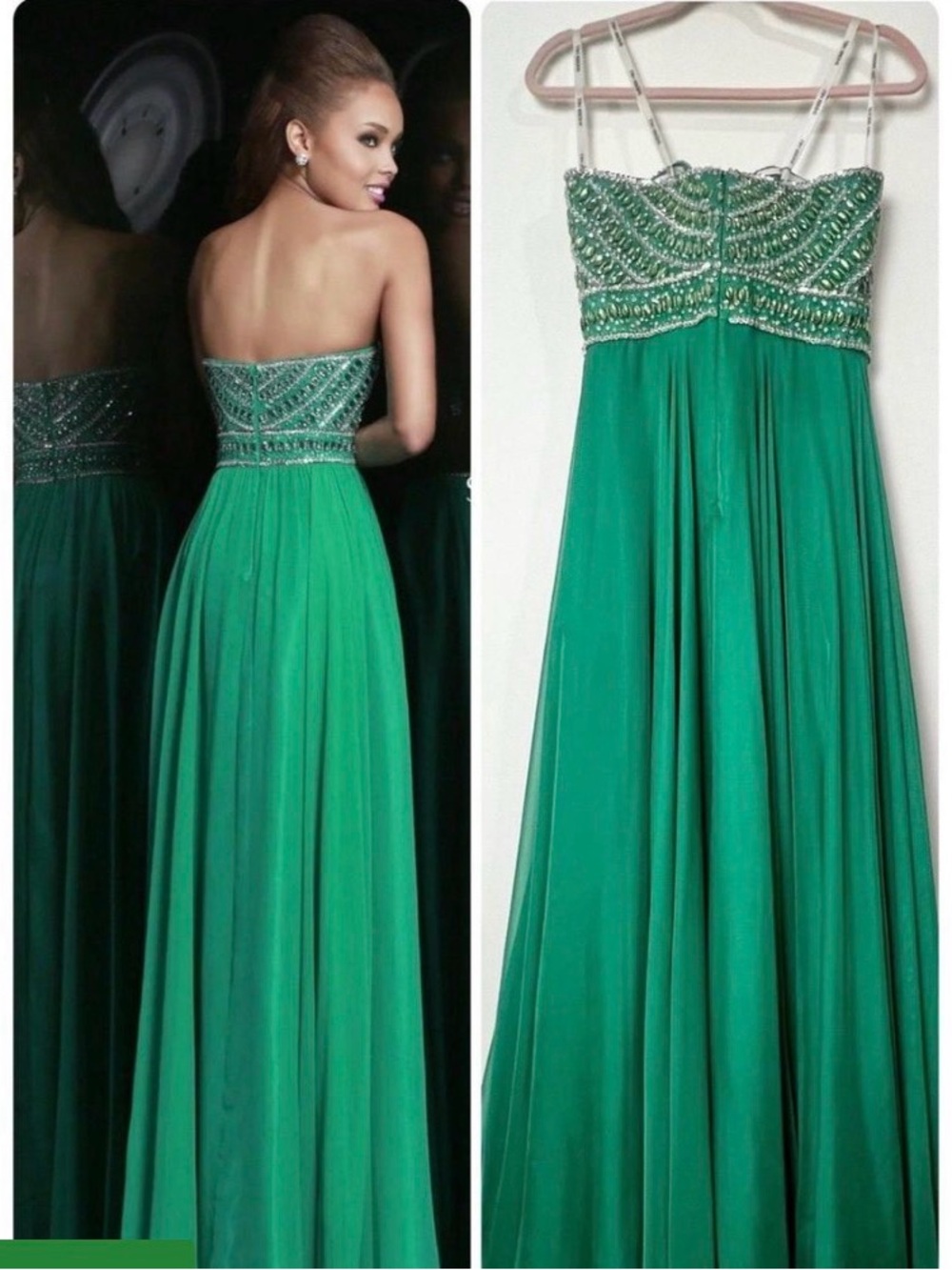 Sherri Hill Emerald Green Strapless Beaded Gown